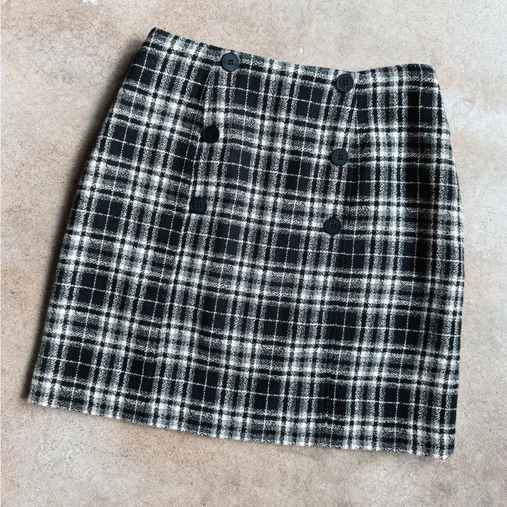 Vintage 90s Morgan Taylor Plaid Button Front Wool Mini Skirt